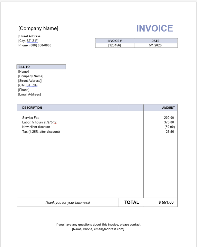 Simple Word Invoice