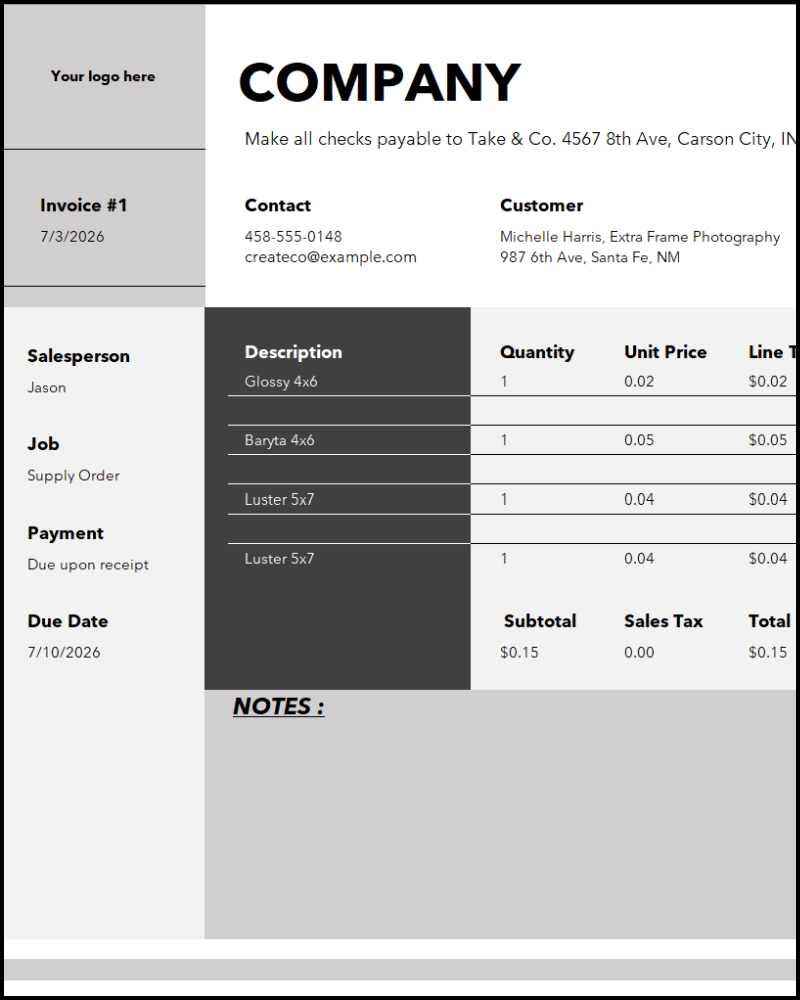Modern Gray Editable Excel Invoice Template